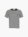 Frame Womens Blackstriped Pocket Short Sleeves Cotton-jersey T-shirt In Black Multi