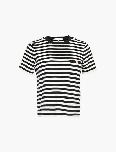 Frame Womens Blackstriped Pocket Short Sleeves Cotton-jersey T-shirt In Black Multi