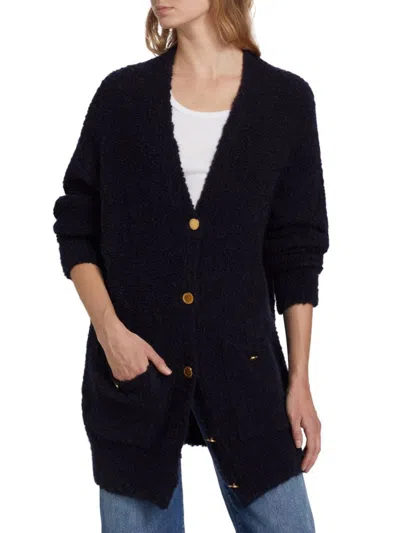 Frame Women's Boyfriend Bouclé Cardigan In Blue