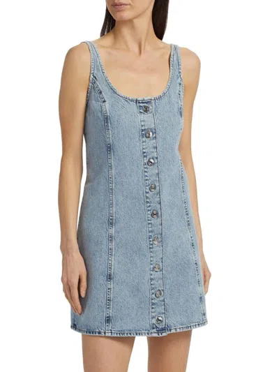 Frame Women's Button-front Cotton Shift Denim Minidress In Blue