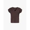 Frame Womens Chocolate Brown Easy V-neck Cotton T-shirt