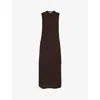 Frame Womens Chocolate Brown Pointelle Flared-hem Slim-fit Knitted Midi Dress In Chocolate Brown
