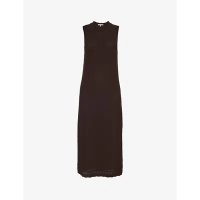 Frame Pointelle Midi Dress In Chocolate Brown