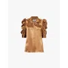 Frame Womens Cinmon Gillian Puff Sleeves Silk Shirt In Cinnamon
