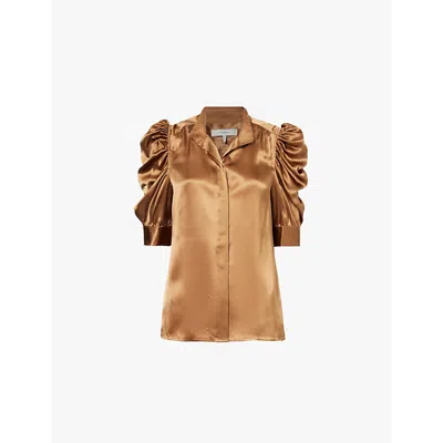 Frame Womens Cinmon Gillian Puff Sleeves Silk Shirt In Cinnamon