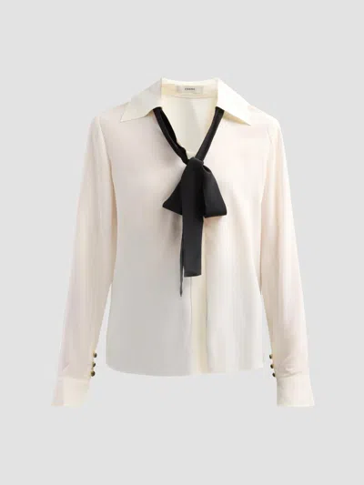 Frame Women's Contrast Tie Silk Shirt In Cream