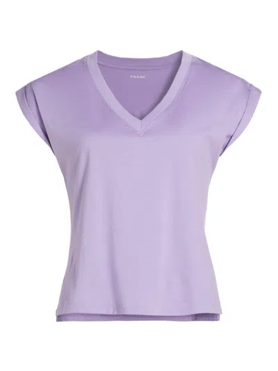 Frame Easy Cotton V-neck T-shirt In Lilac