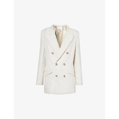 Frame Womens Cream Multi Double-breasted Peak-lapel Regular-fit Cotton And Linen-blend Blazer