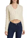 FRAME WOMEN'S CROPPED CABLE KNIT V NECK SWEATER