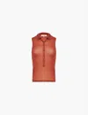 Frame Mesh Lace Sleeveless Polo Top In Deep Rust