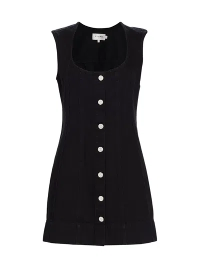 Frame Seamed Scoop-neck Denim Mini Dress In Black