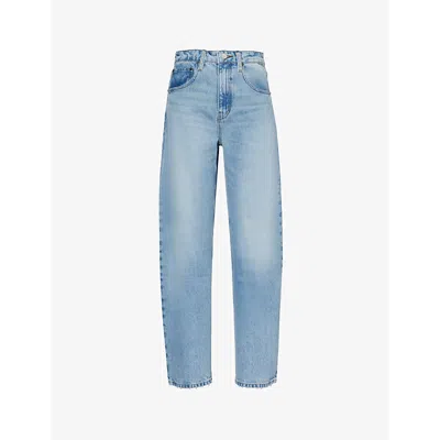 Frame Womens Divine Brand-patch Contrast-stitch Barrel-leg Mid-rise Recycled Denim-blend Jeans