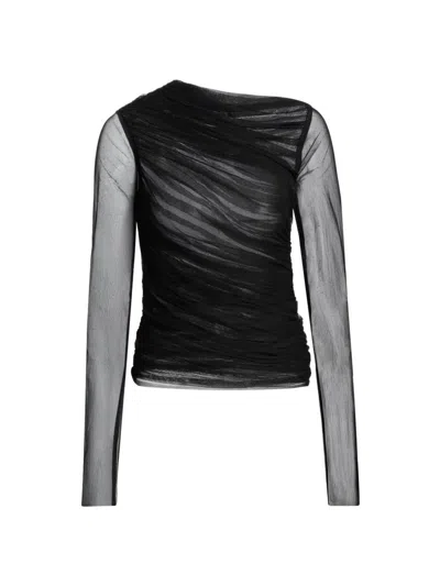 Frame Women's Draped Semi-sheer Mesh Top In Black