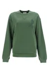 Frame 'privacy Please' Green Crewneck T-shirt With Tonal Logo Embroidery On The Front In Cotton Blend Woma In Green