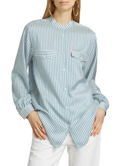 Frame Women's Femme Pocket Striped Silk Shirt In Sky Blue