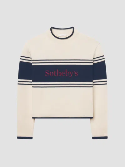 Frame Women's  X Sotheby's Rolled Cotton Sweater In Cream Multi