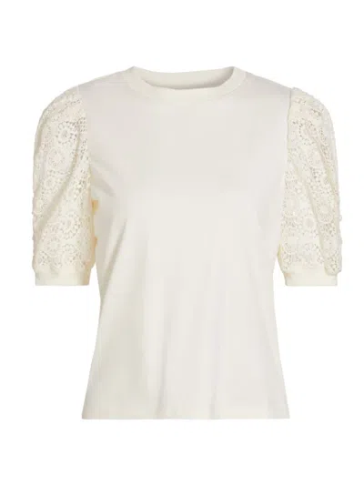 Frame Women's Frankie Lace-sleeve T-shirt In Cream