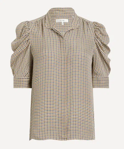 Frame Women's Gillian Houndstooth Silk Blouse In Brown