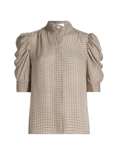 Frame Women's Gillian Houndstooth Silk Top In Brown