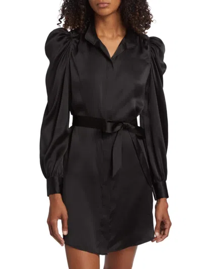 Frame Women's Gillian Silk Puff Sleeve Mini Dress In Black