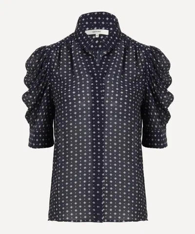 Frame Women's Gillian Tie Print Silk Shirt In Blue