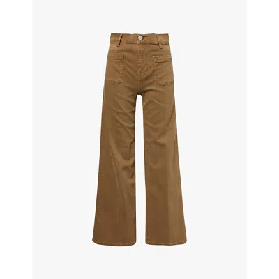 Frame Womens Khaki Green Plazzo Wide-leg High-rise Stretch-denim Blend Jeans