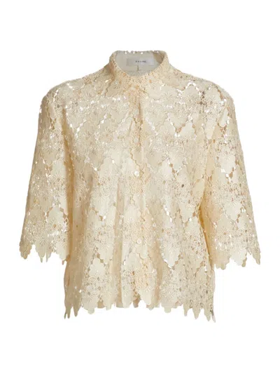 Frame Lace Button-up Shirt In Ecru