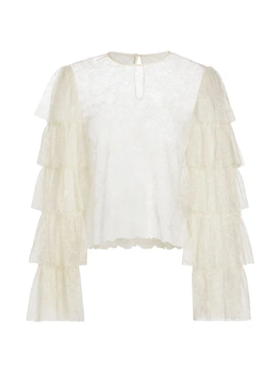 FRAME WOMEN'S LACE TIERED RUFFLED-SLEEVE BLOUSE
