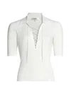 Frame Lace-up Short-sleeve Polo Sweater In Off White