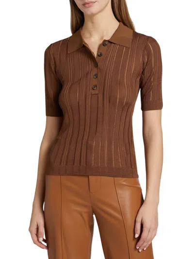 Frame Women's Laddered Rib-knit Polo Top In Brown