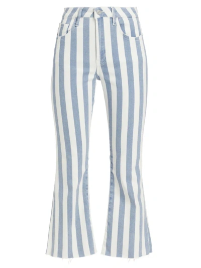 Frame Women's Le Crop Striped High-rise Cropped Boot-cut Jeans In Clear Blue Stripe