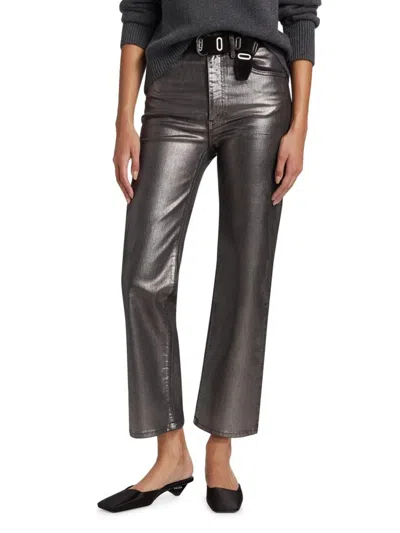 Frame Coated High Waist Jeans In Silver