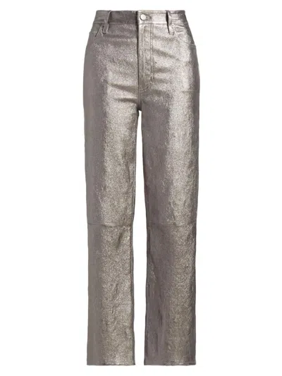 Frame Women's Le Sleek Metallic Leather Pants In Gray