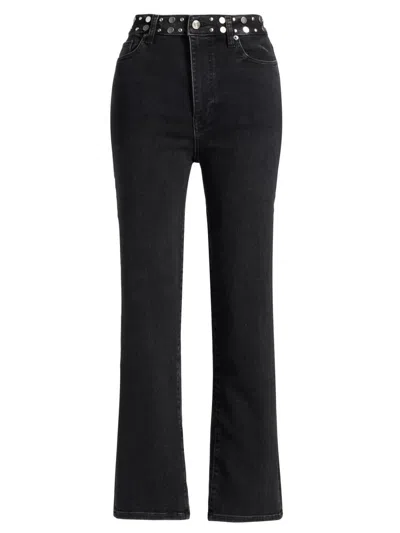 Frame Women's Le Sleek Studded Stretch Straight-leg Jeans In Black