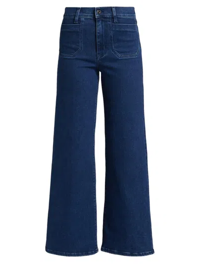 Frame Womens Palazzo Patch-pockets Wide-leg High-rise Stretch-organic-denim Blend Jeans Cursive