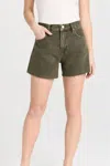 Frame Le Super High Short Raw Fray Jeans Stoned Fatigue In Multi