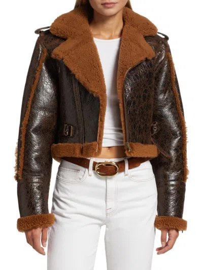 Frame Women's Leather Shearling Moto Jacket In Rust