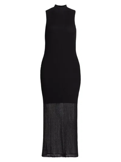 Frame Women's Mesh Mockneck Sleeveless Maxi-dress In Black