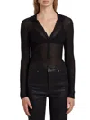 Frame Mesh Lace Long Sleeve Polo In Black