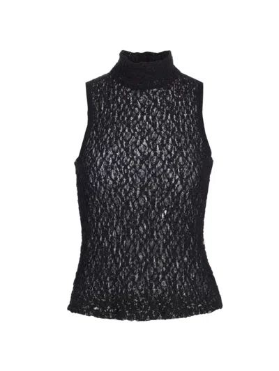 Frame Women's Mesh Sleeveless Turtleneck Top In Black