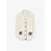 Frame Womens Navy Multi Crochet Pocket V-neck Cotton-blend Cardigan In Navy Multi