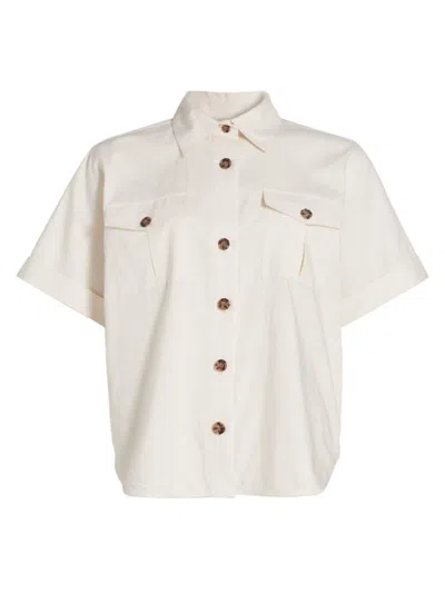 Frame Women's Patch Pocket Cotton-linen Utility Shirt In Cream