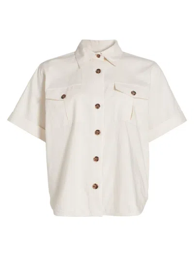 Frame Womens Cream Patch-pocket Cotton-blend Utility Shirt