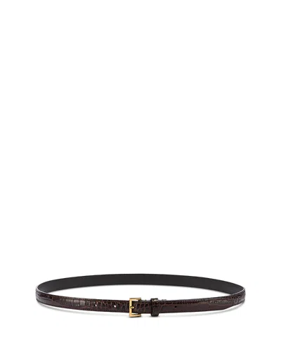 Frame Women's Petite Square Buckle Croc Embossed Leather Belt In Brown