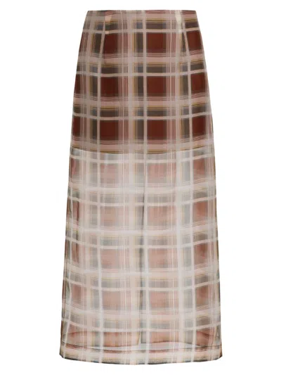 Frame The Silk Organza Skirt Silver Peony Plaid In Multi