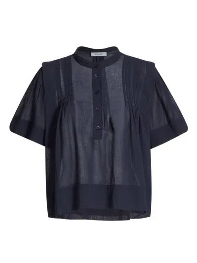 Frame Women's Pleated Cotton Blouse In Navy