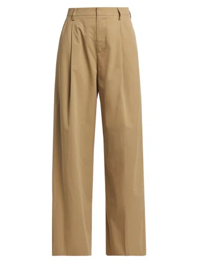 Frame Pleated Wide-leg Pants In Khaki