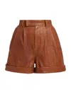 FRAME WOMEN'S PLEATED LEATHER SHORTS