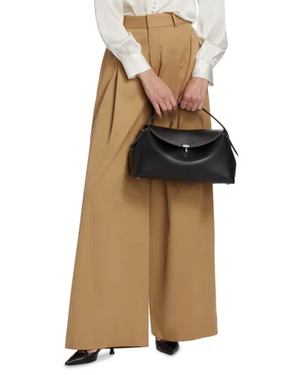 Frame Women's Pleated Stretch-cotton Wide-leg Pants In Brown