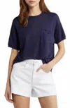 Frame Women's Pocket Crew Top In Navy In Blue